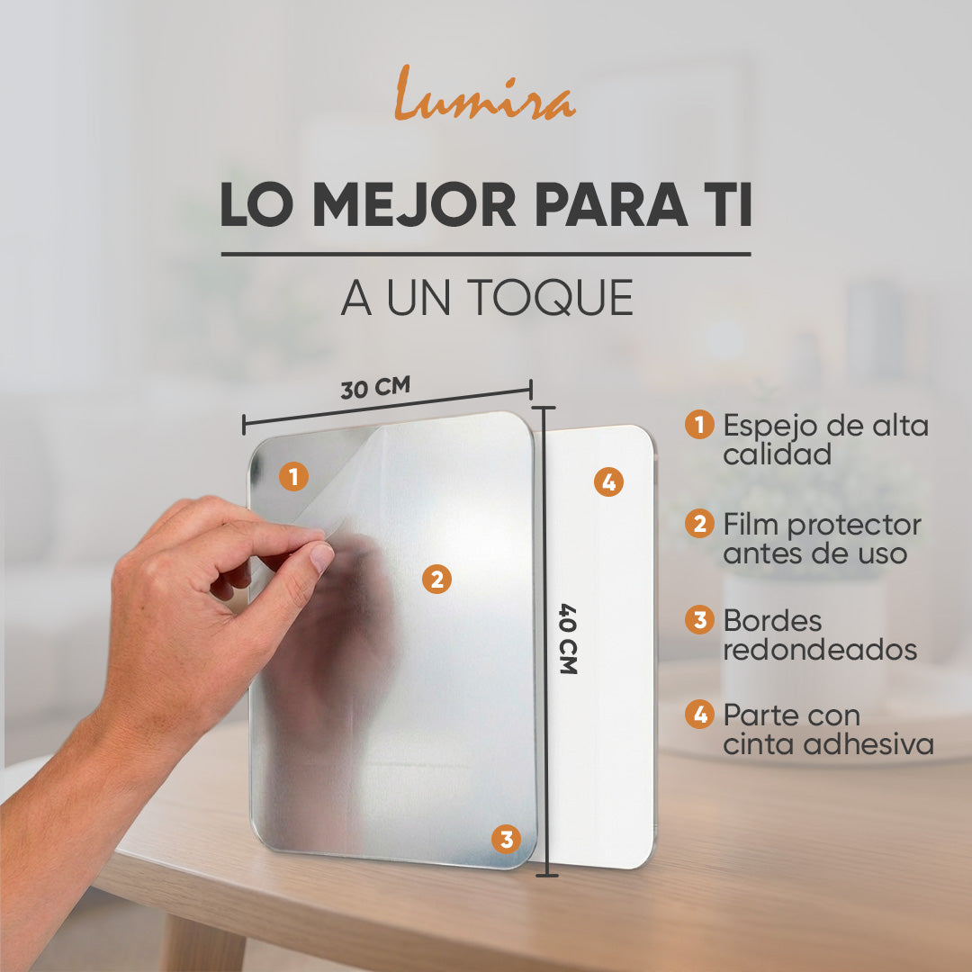 3X1 ESPEJO FLEXIBLE AUTOADHESIVO 40 X 30 CM | LUMIRA™