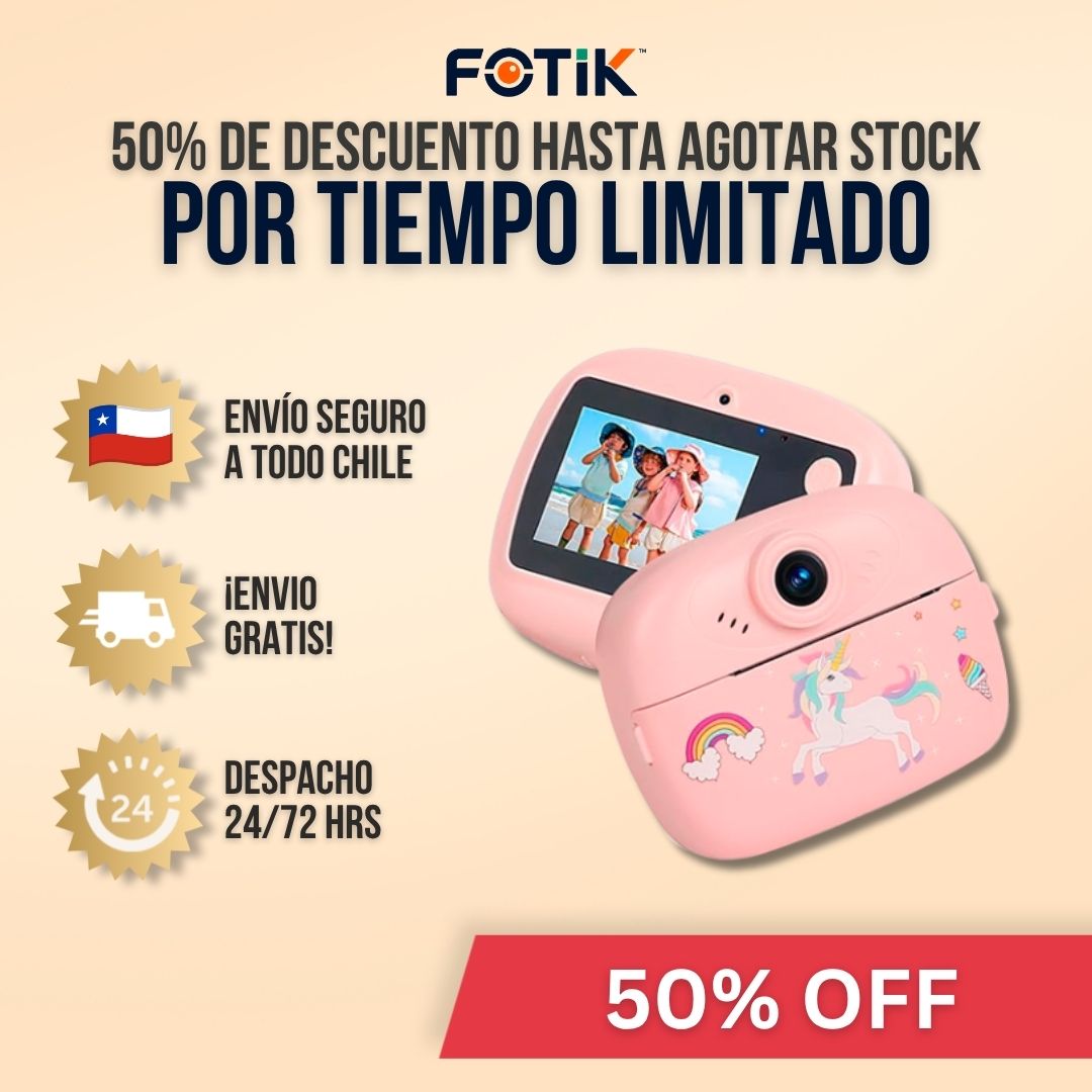 CÁMARA INSTANTÁNEA PARA NIÑOS + 3 ROLLOS DE PAPEL Y COLORES | FOTIK™