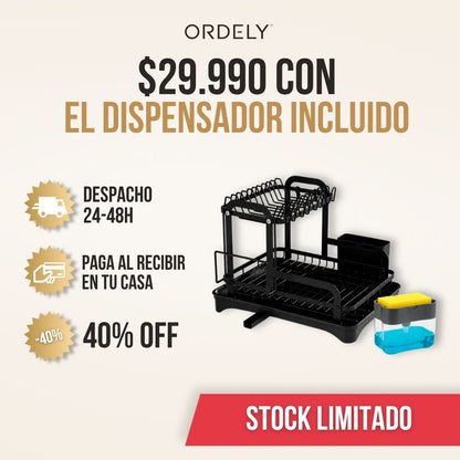 ESCURRIDOR DE PLATOS ORDELY™ + DISPENSADOR DE LOZAS GRATIS