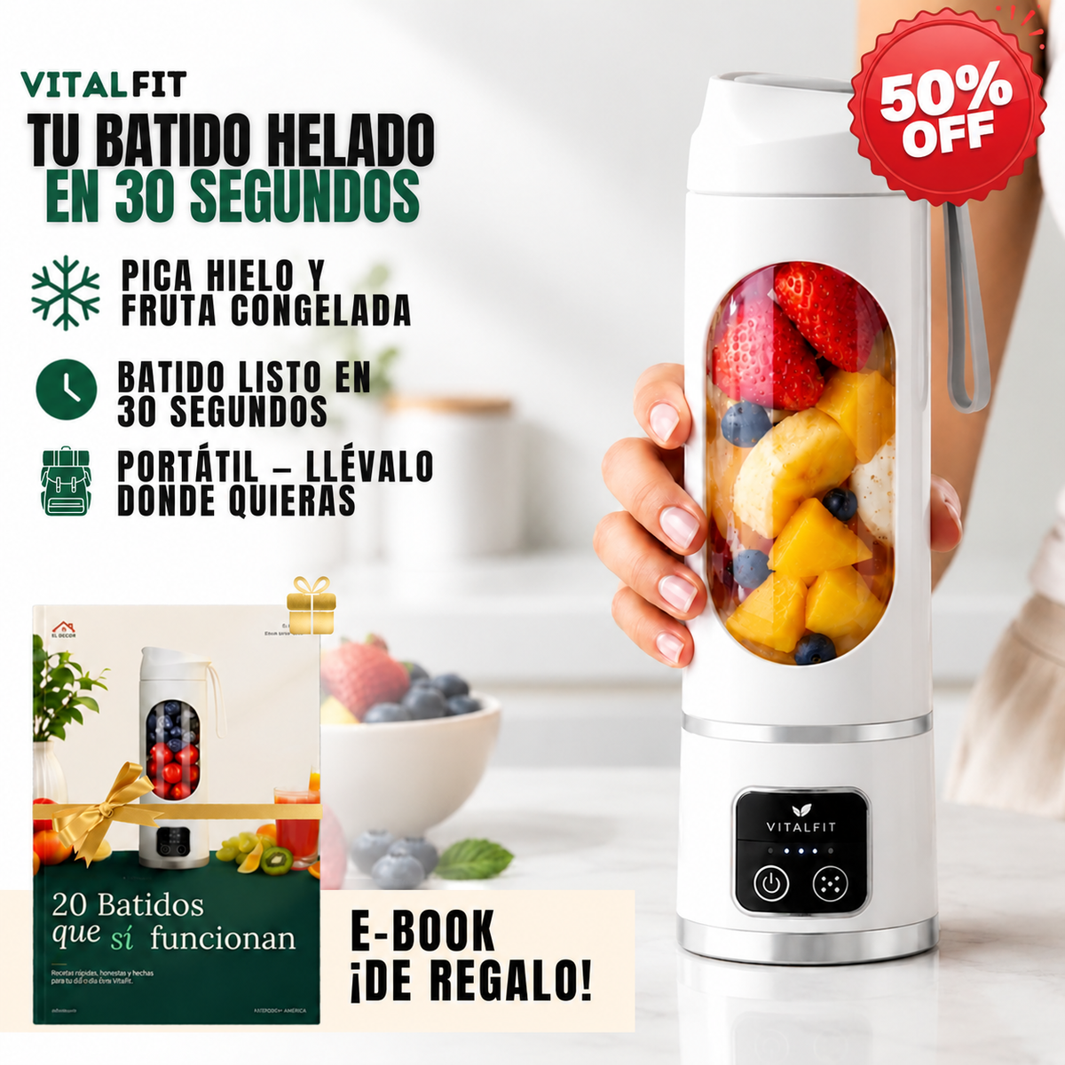 VITALFIT™: VASO PARA BATIDOS RÁPIDOS CON EBOOK RECETARIO DE REGALO🎁