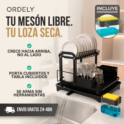 ESCURRIDOR DE PLATOS ORDELY™ + DISPENSADOR DE LOZAS GRATIS