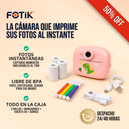 CÁMARA INSTANTÁNEA PARA NIÑOS + 3 ROLLOS DE PAPEL Y COLORES | FOTIK™
