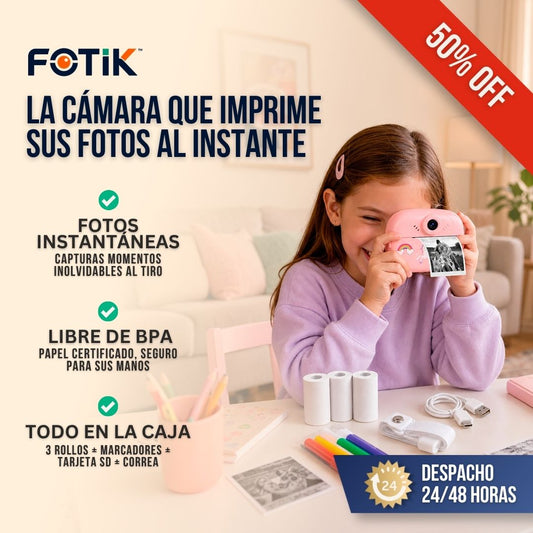 CÁMARA INSTANTÁNEA PARA NIÑOS + 3 ROLLOS DE PAPEL Y COLORES | FOTIK™