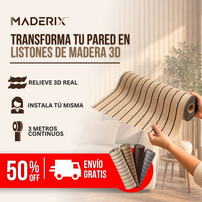 3 METROS PAPEL DECORATIVO MADERA 3D | MADERIX™