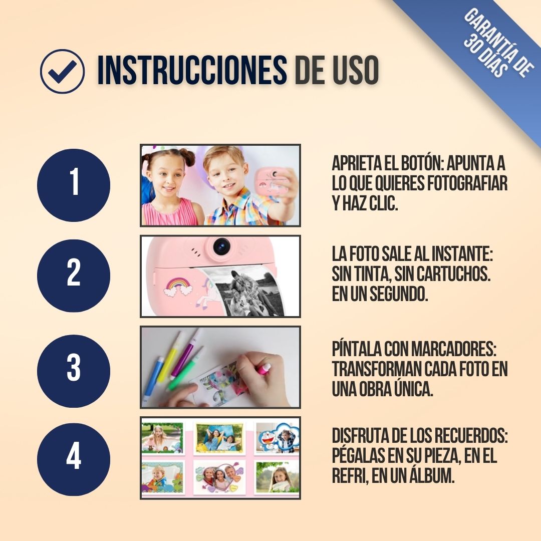 CÁMARA INSTANTÁNEA PARA NIÑOS + 3 ROLLOS DE PAPEL Y COLORES | FOTIK™