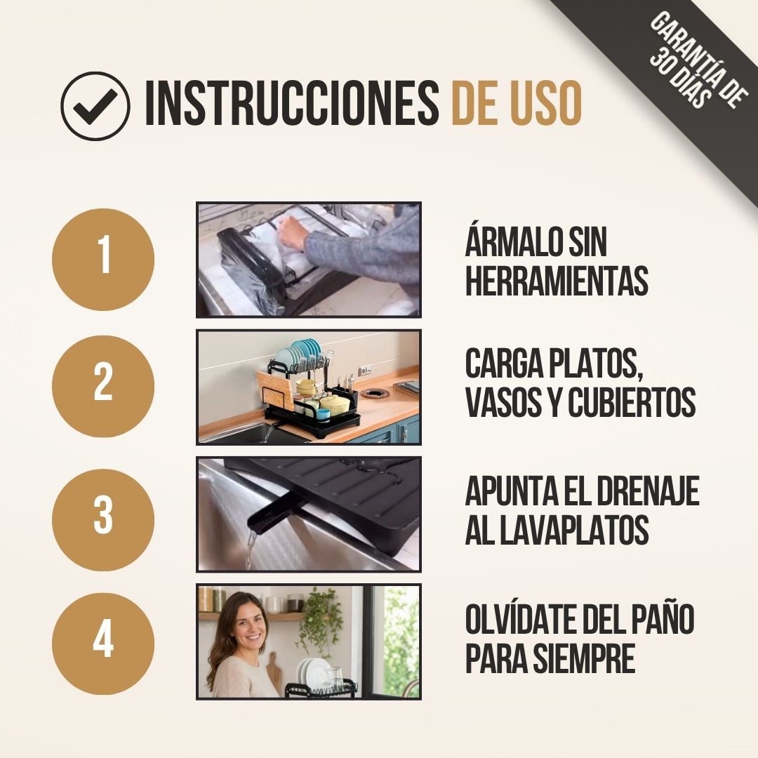 ESCURRIDOR DE PLATOS ORDELY™ + DISPENSADOR DE LOZAS GRATIS