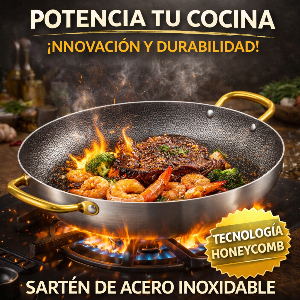 SARTÉN DE ACERO INOXIDABLE CON TECNOLOGÍA HONEYCOMB | STEELUX™