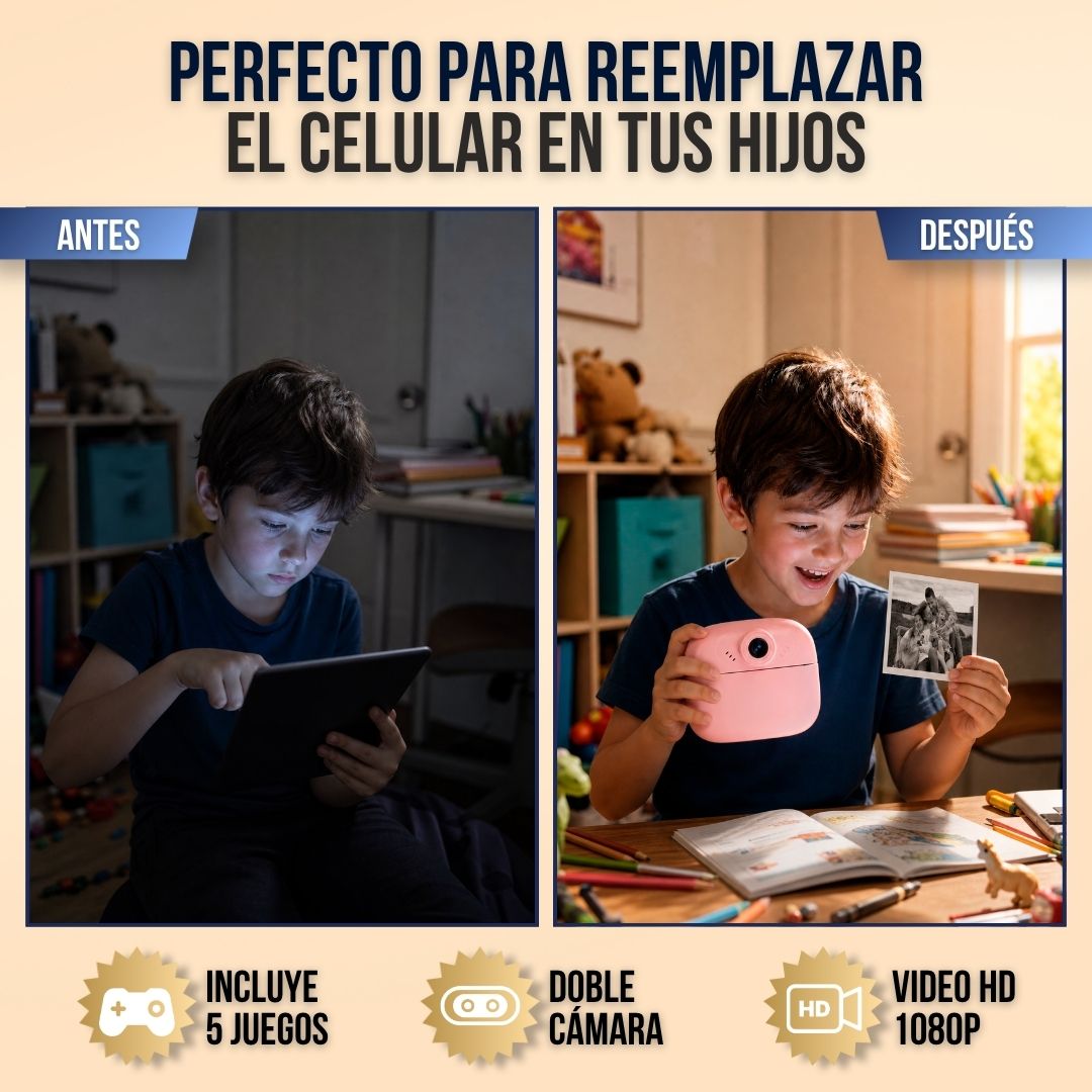 CÁMARA INSTANTÁNEA PARA NIÑOS + 3 ROLLOS DE PAPEL Y COLORES | FOTIK™