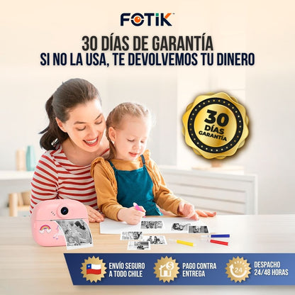 CÁMARA INSTANTÁNEA PARA NIÑOS + 3 ROLLOS DE PAPEL Y COLORES | FOTIK™