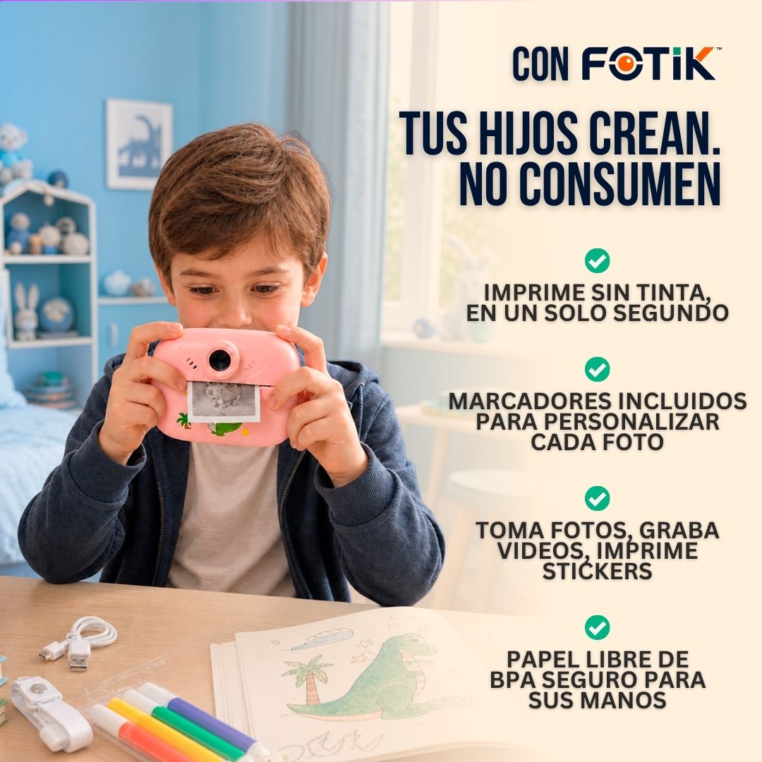 CÁMARA INSTANTÁNEA PARA NIÑOS + 3 ROLLOS DE PAPEL Y COLORES | FOTIK™