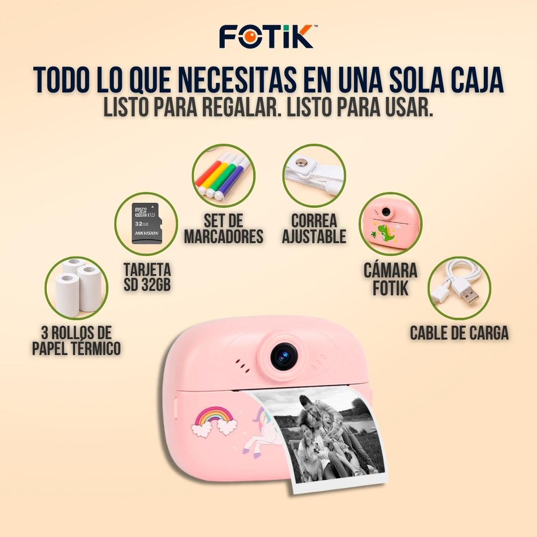 CÁMARA INSTANTÁNEA PARA NIÑOS + 3 ROLLOS DE PAPEL Y COLORES | FOTIK™