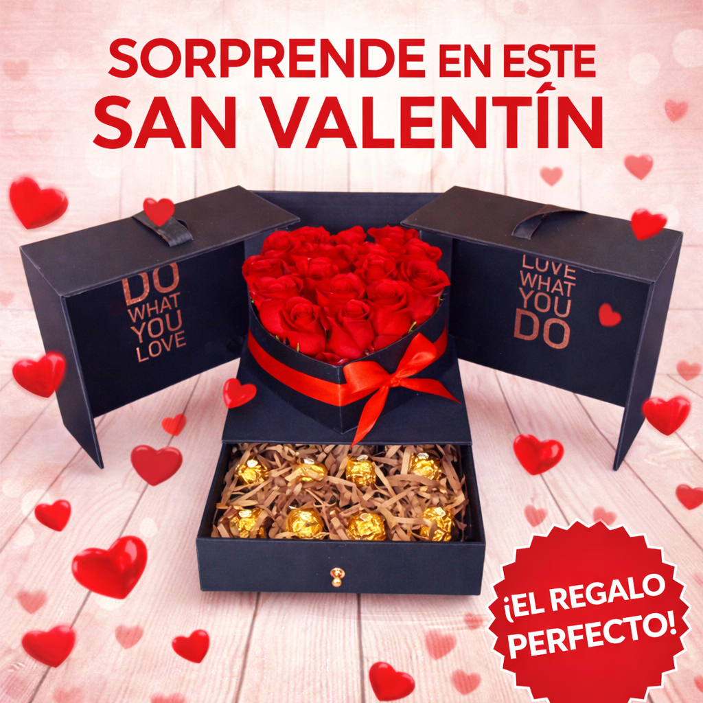 CAJA DE FLORES + CHOCOLATES PARA SAN VALENTIN | ROSELUXE™