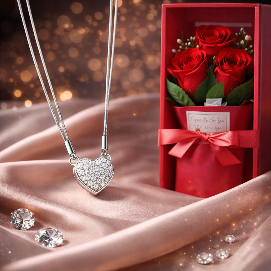 COLLAR MAGNÉTICO DE CORAZÓN + RAMO DE ROSAS ETERNAS | AURA™