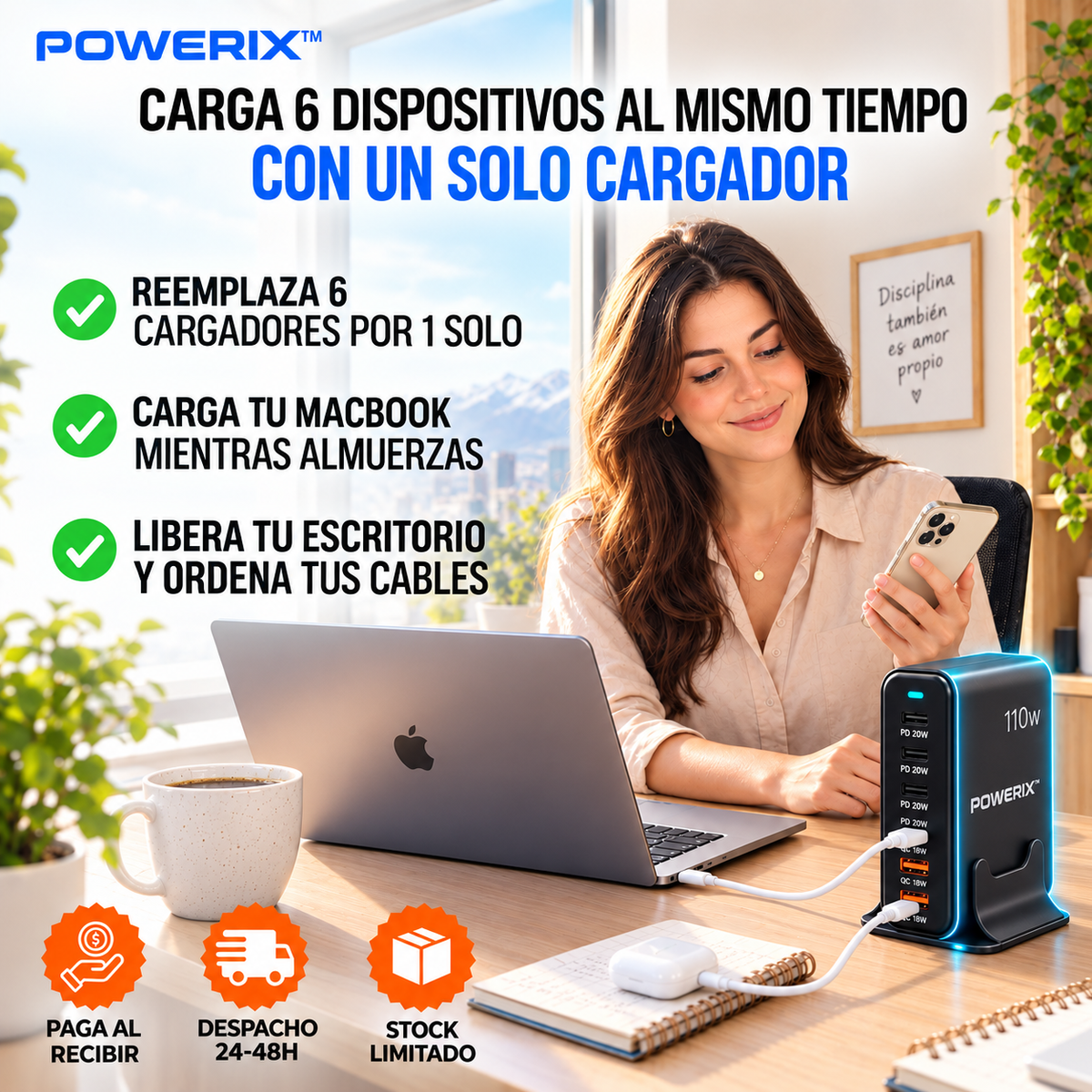 CARGADOR RÁPIDO DE ESCRITORIO 6 EN 1 110W | POWERIX™
