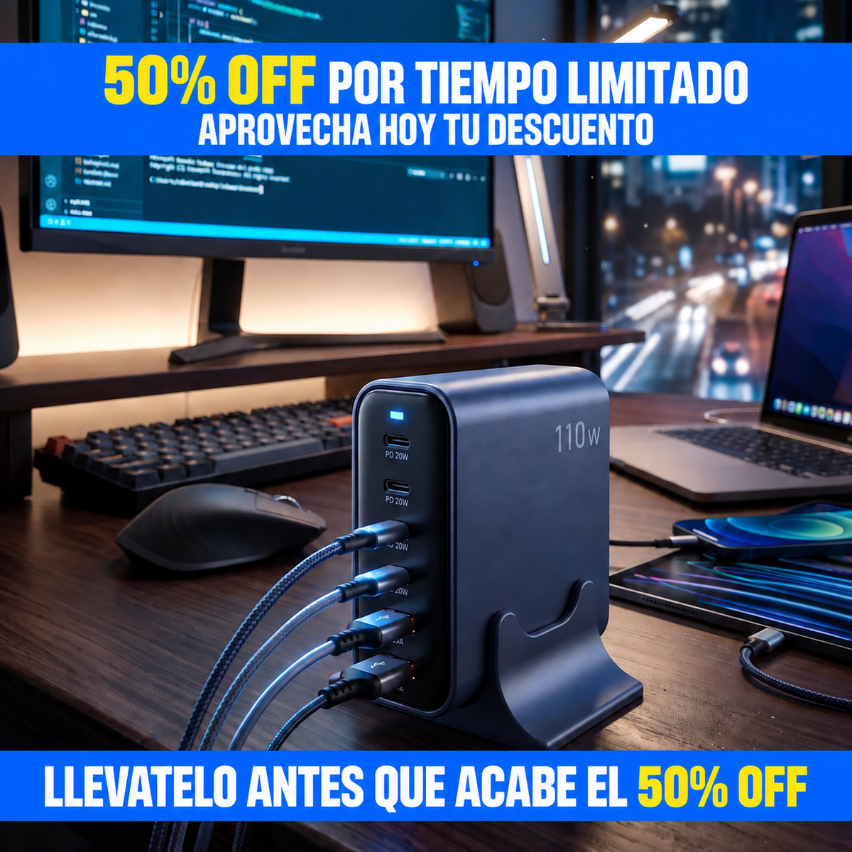CARGADOR RÁPIDO DE ESCRITORIO 6 EN 1 110W | POWERIX™
