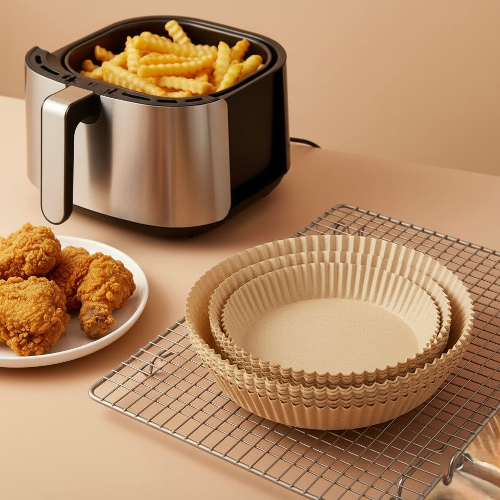 PACK DE 100 BANDEJAS DE PAPEL PARA AIRFRYER | CUBRIA™