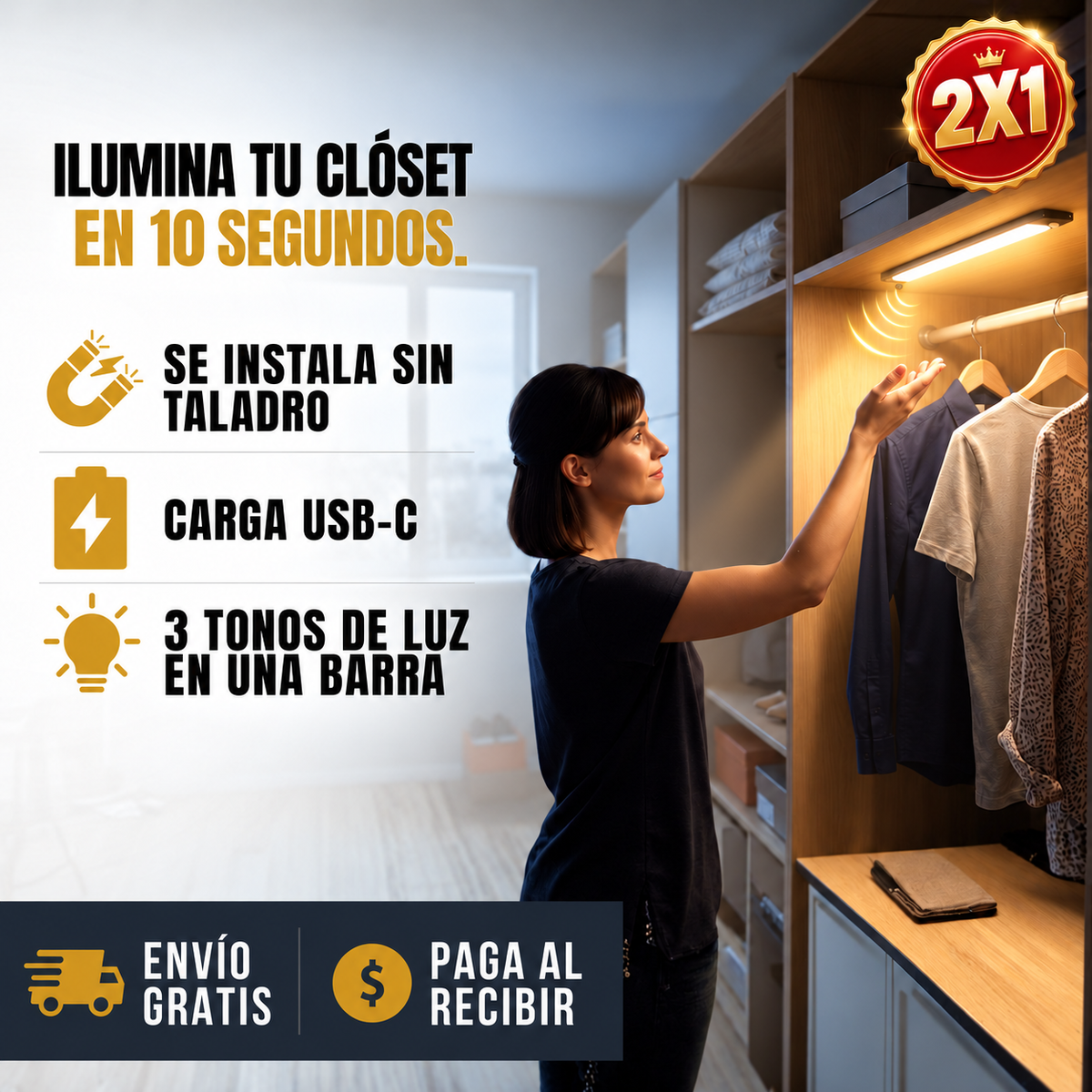 2x1 LÁMPARA LED CON SENSOR DE MOVIMIENTO Y FIJACIÓN MAGNÉTICA | LÚMEX™