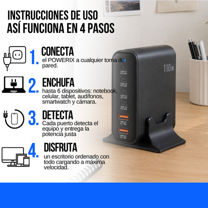 CARGADOR RÁPIDO DE ESCRITORIO 6 EN 1 110W | POWERIX™