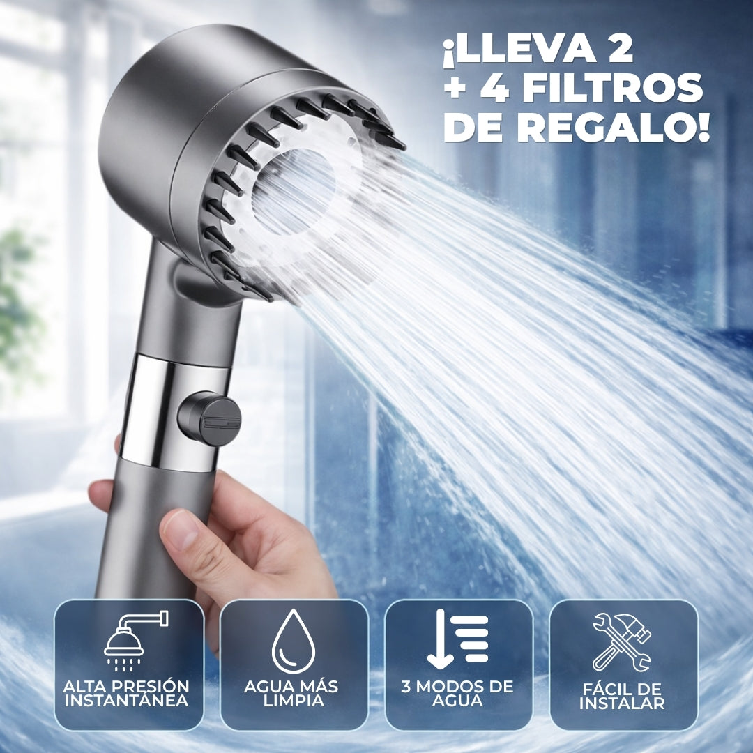2 CABEZALES DE DUCHA ALTA POTENCIA + 4 FILTROS PURIFICANTE DE REGALO 🎁 | HIDROPRESS™
