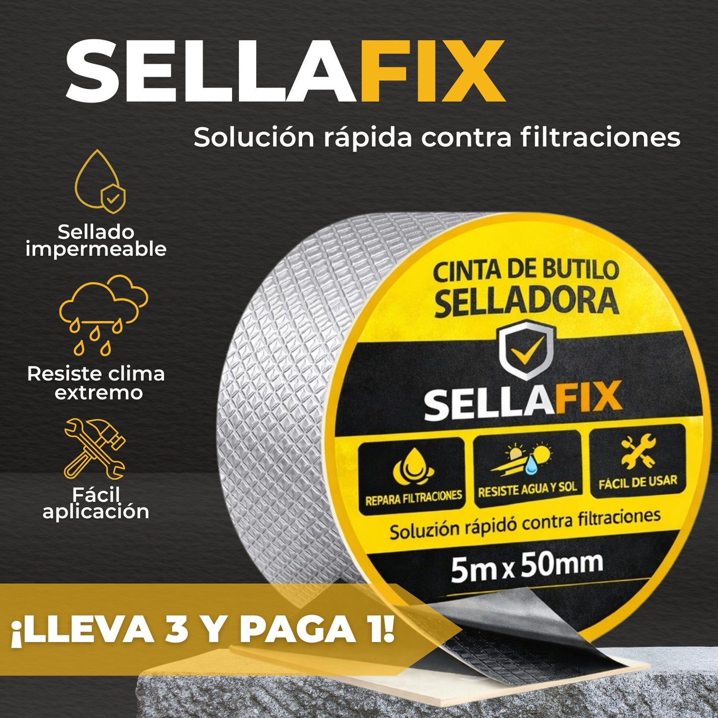 3x1 CINTA ADHESIVA DE BUTILO | SELLAFIX™